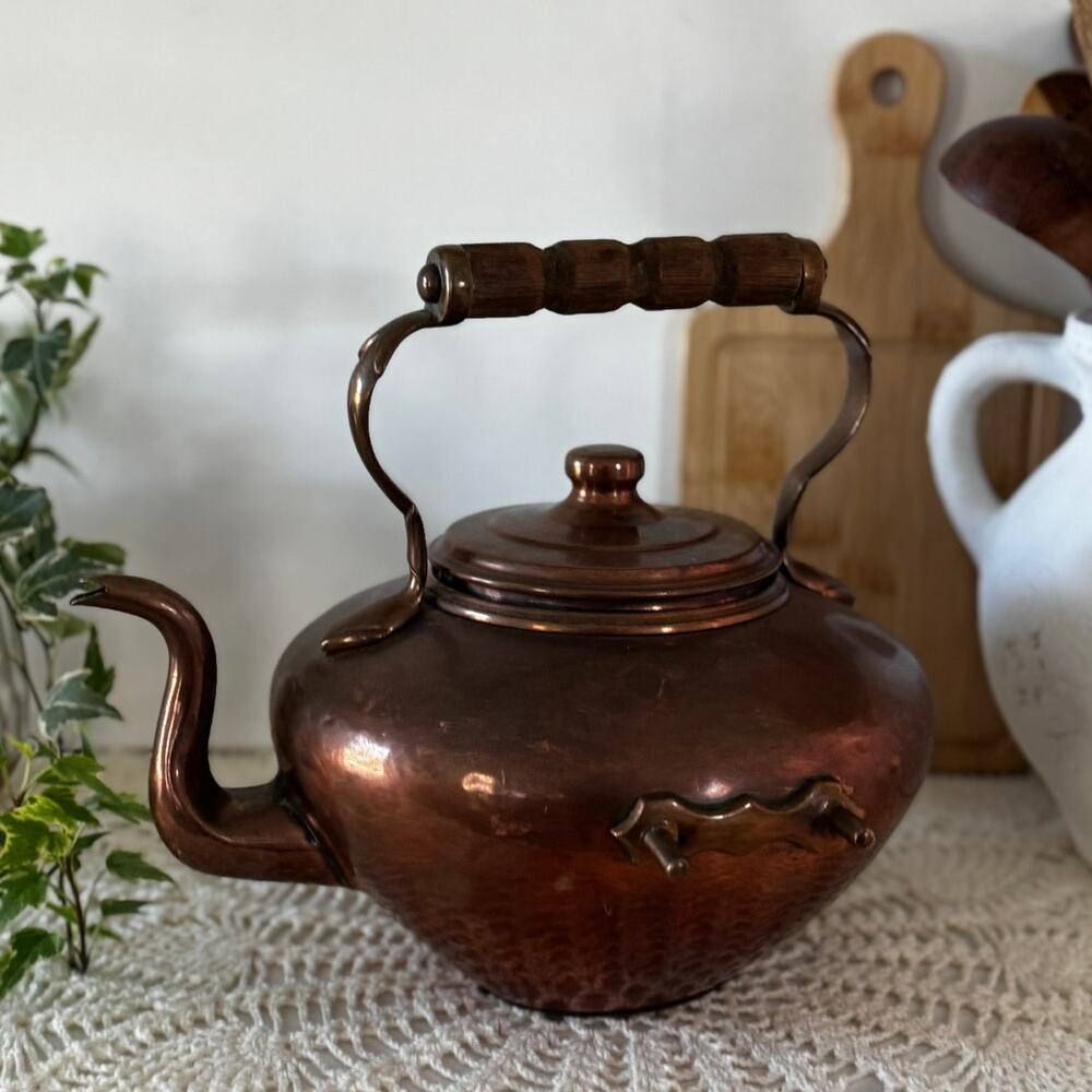 Copper Pot Vintage Cookware Rustic Farmhouse Kitchen Decor Kettle Style